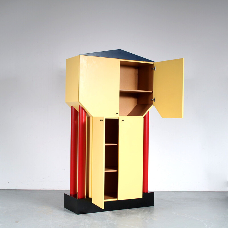 Vintage "Moment" yellow and red cabinet by Wim Wilson, Netherlands 1980