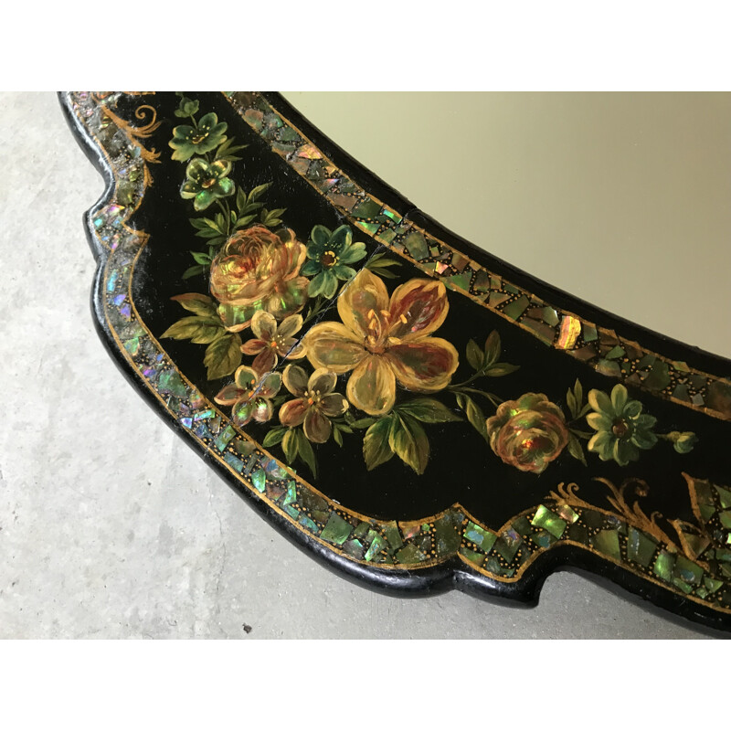 Napoleon III vintage mirror in blackened wood and mother of pearl