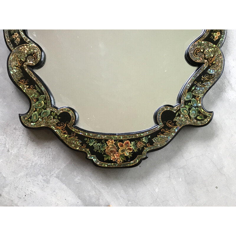 Napoleon III vintage mirror in blackened wood and mother of pearl