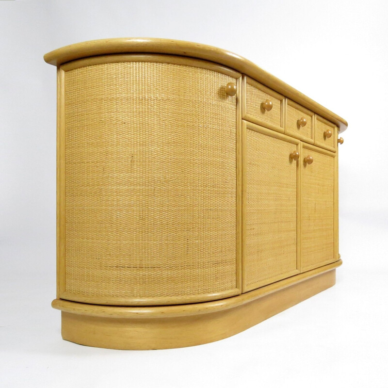 Vintage sideboard in wood and rattan by Rohé Noordwolde, The Netherlands 1960