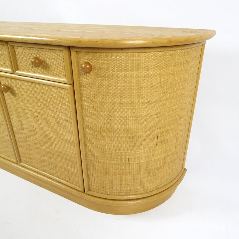 Buffet vintage en bois et rotin par Rohé Noordwolde, Pays Bas 1960