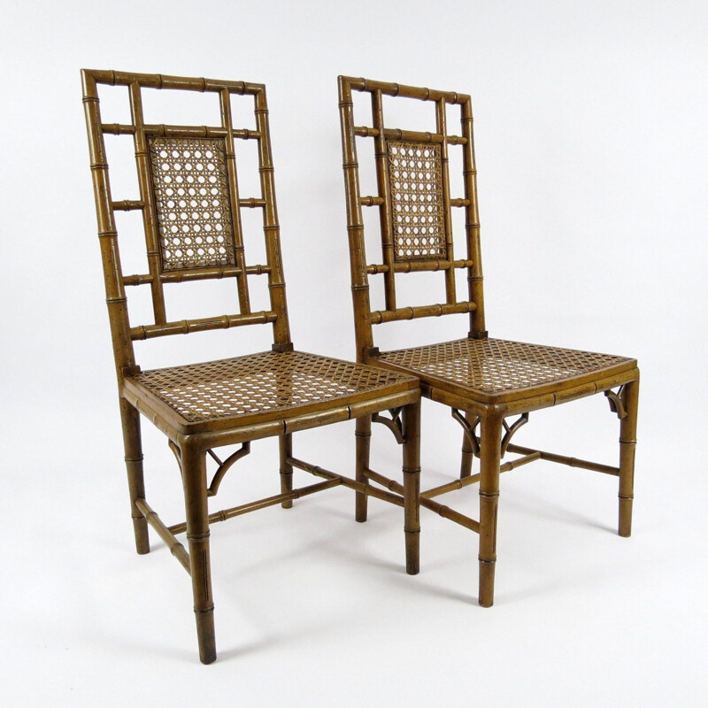 Pair of vintage faux bamboo dining chairs, 1970s