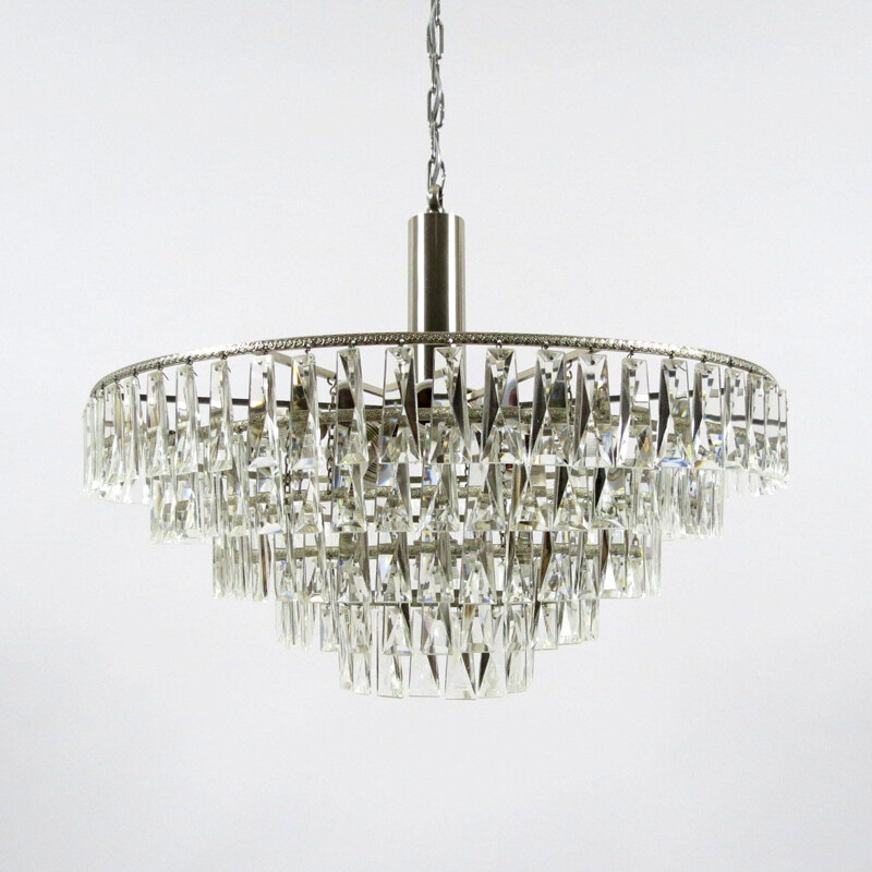 Vintage glass and chrome metal chandelier, 1960