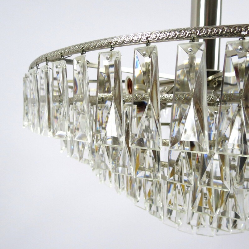 Lámpara vintage de cristal y metal cromado, 1960