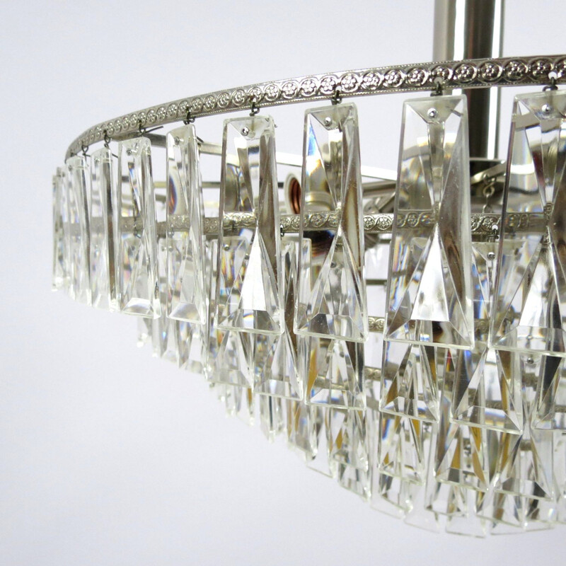 Vintage glass and chrome metal chandelier, 1960