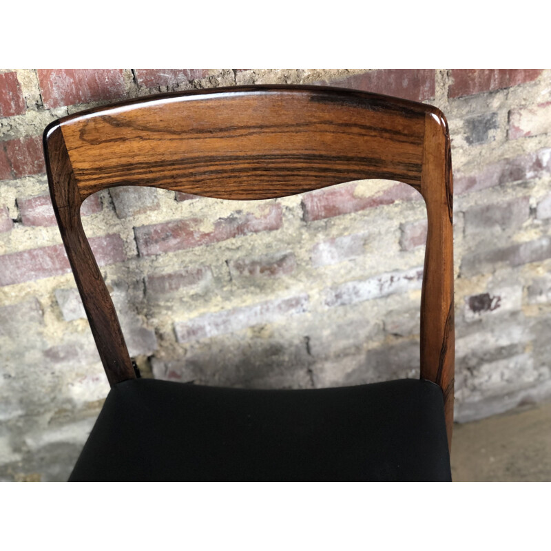 Ensemble de 6 chaises scandinave vintage en palissandre et simili cuir noir par Arne Hovmand Olsen pour J.L Møller