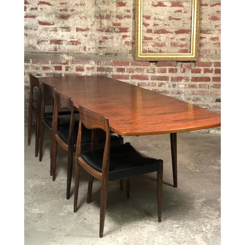 Scandinavian vintage table with extensions in Rio rosewood, 1960