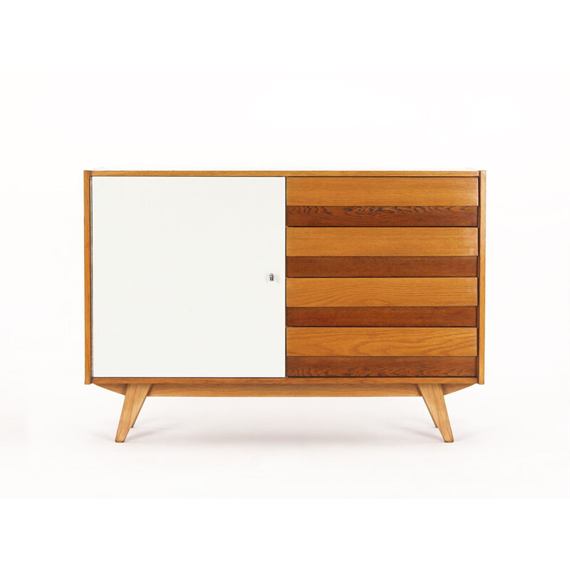 Credenza vintage con anta bianca di Jiri Jiroutek per Interier Praha, Repubblica Ceca 1960