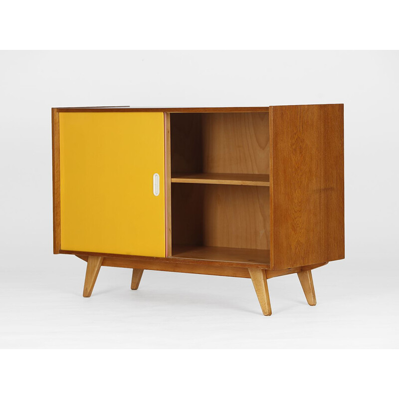 Mid century sideboard with yellow and pink sliding doors by Jiri Jiroutek for Interier Praha, Czechoslovakia 1960s