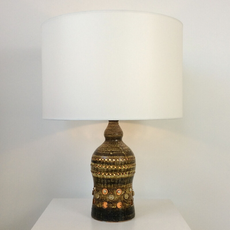 Vintage incised ceramic lamp by Georges Pelletier, France 1970