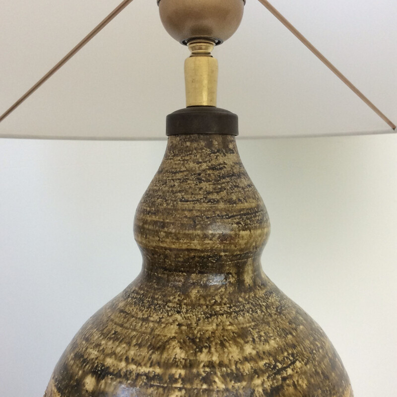 Vintage incised ceramic lamp by Georges Pelletier, France 1970