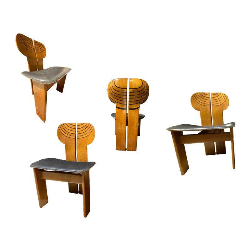 Set of 4 vintage Africa dining chairs by Afra and Tobia Scarpa for Maxalto, 1976