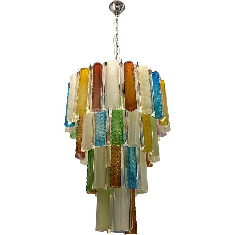 Italian vintage Murano glass multicoloured tube chandelier