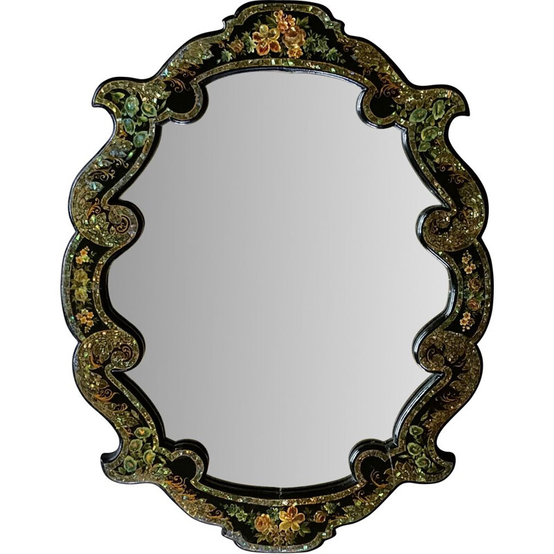 Napoleon III vintage mirror in blackened wood and mother of pearl