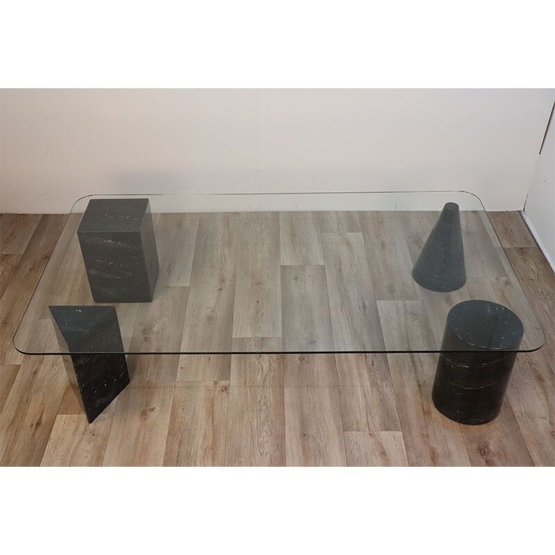 Table basse sculpturale vintage en marbre et verre, 1980