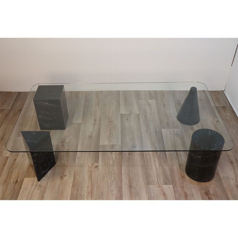 Vintage marble and glass sculptural coffee table, 1980