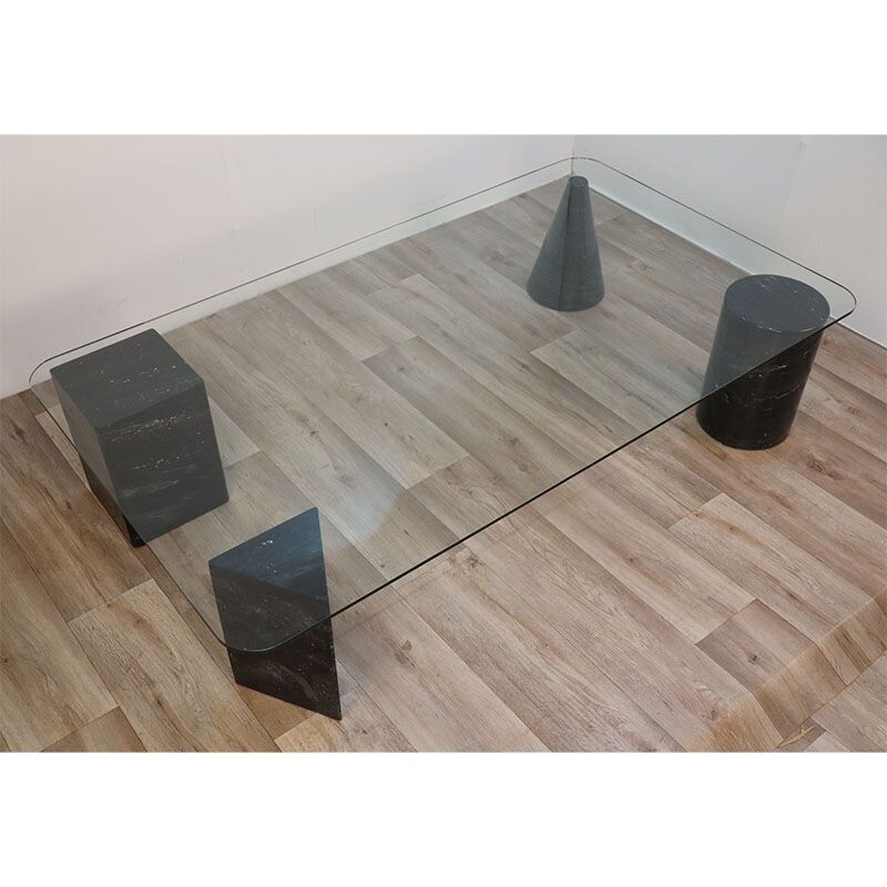 Vintage marble and glass sculptural coffee table, 1980