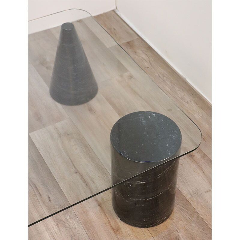 Vintage marble and glass sculptural coffee table, 1980