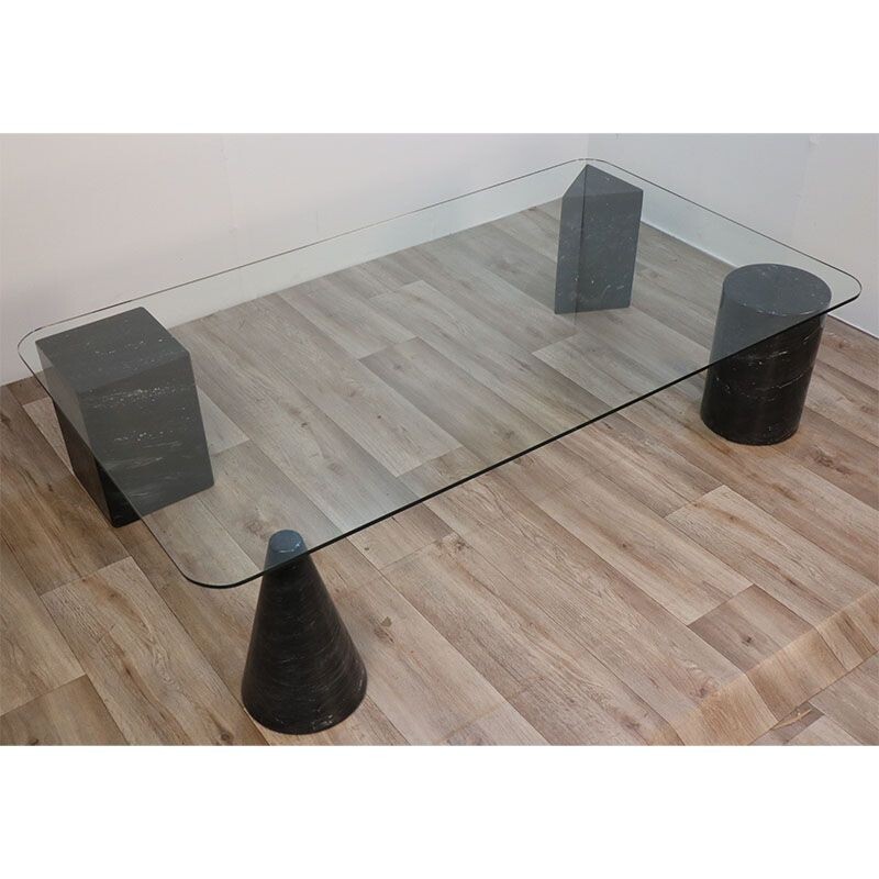 Table basse sculpturale vintage en marbre et verre, 1980