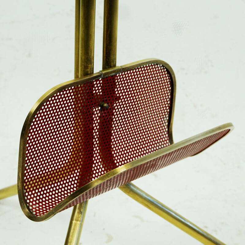 Italian mid century circular brass and glass side table with magazine rack, 1950s