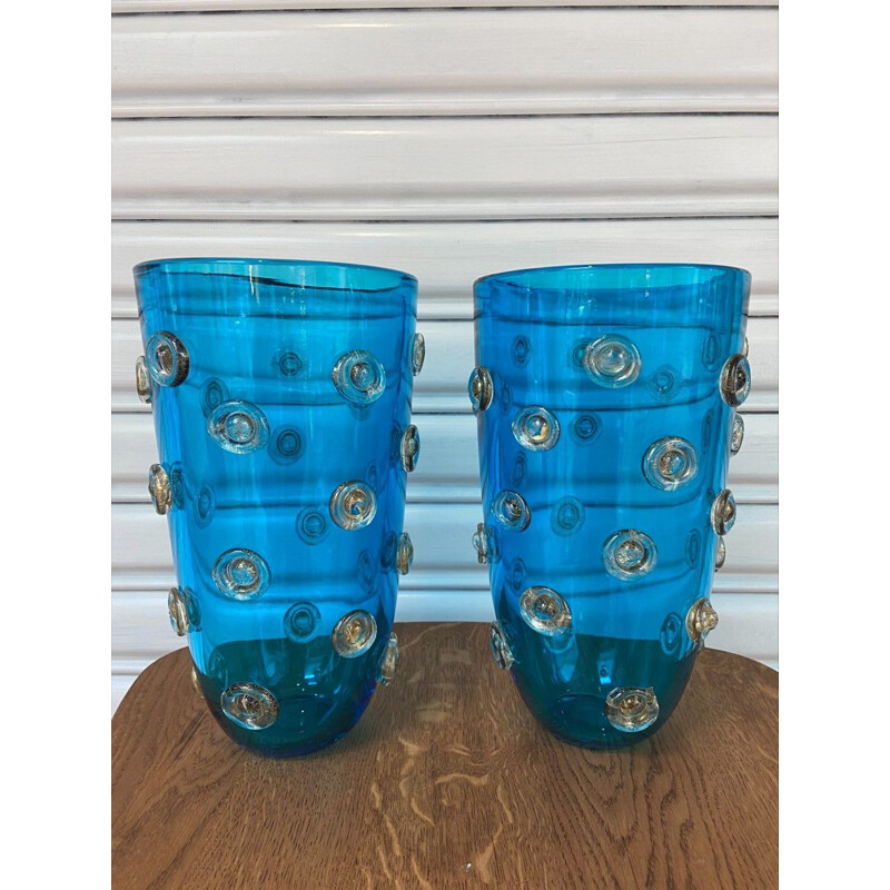 Pair of vintage blue vases by Alberto Donà, 1980