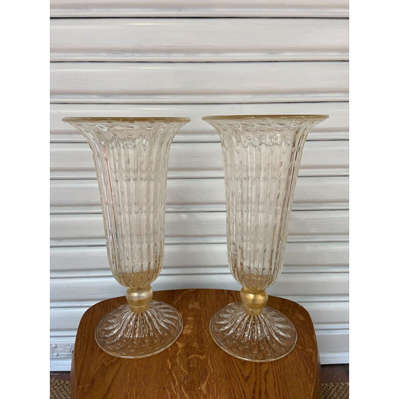 Paire de vases vintage en verre de Murano par Toso, 1980