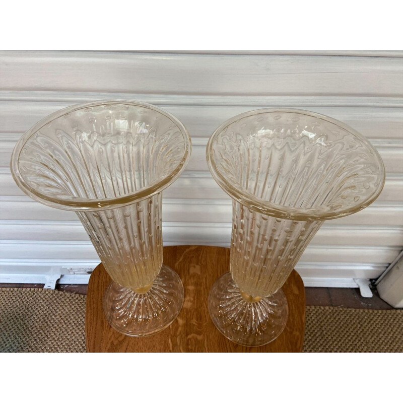 Paire de vases vintage en verre de Murano par Toso, 1980