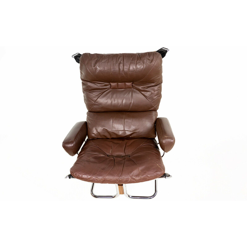 Mid century leather armchair & ottoman by Westnofa, Norway 1970