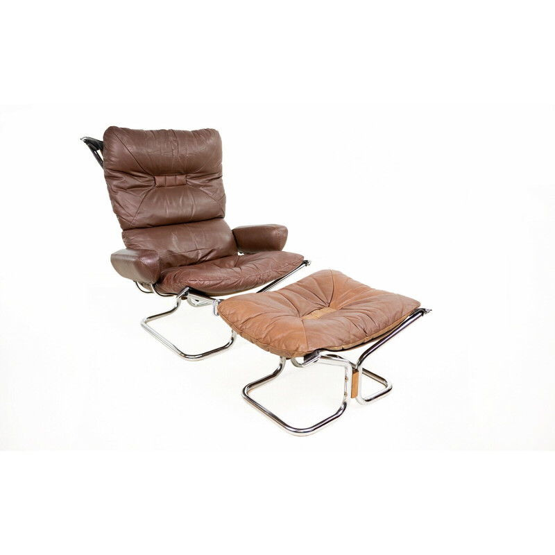 Mid century leather armchair & ottoman by Westnofa, Norway 1970