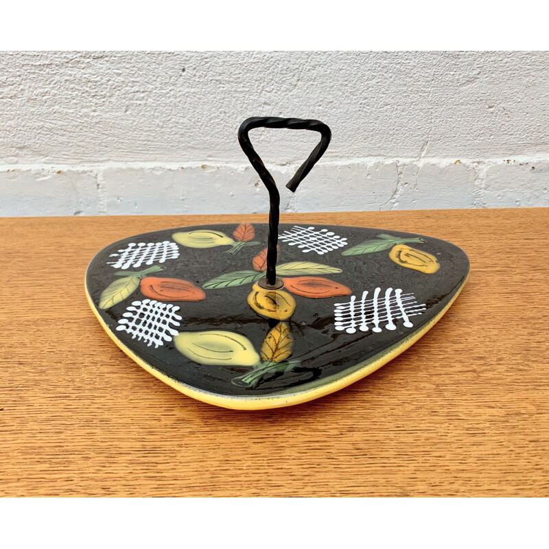 Vintage ceramic cheese platter black and yellow, France 1950-1960