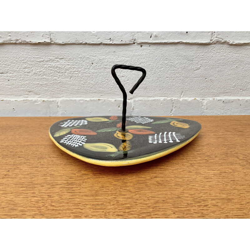 Vintage ceramic cheese platter black and yellow, France 1950-1960