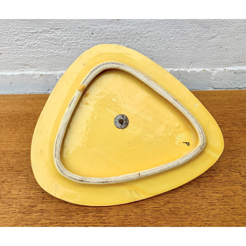 Plateau à fromage vintage en céramique noir et jaune, France 1950-1960