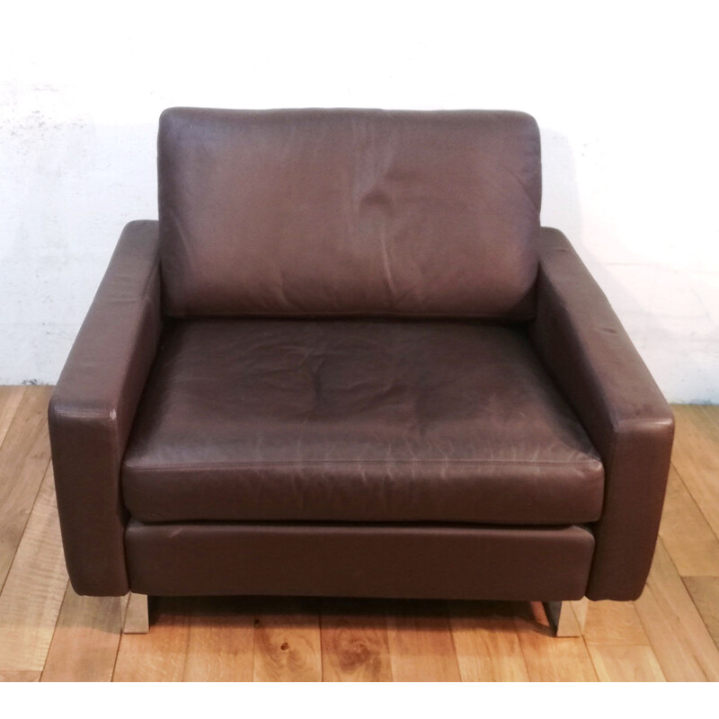 Vintage brown leather lounge chair Cor