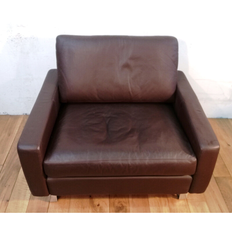 Vintage brown leather lounge chair Cor