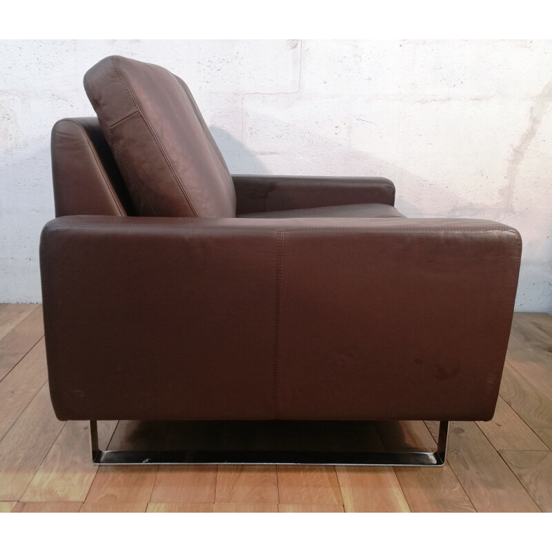 Vintage brown leather lounge chair Cor