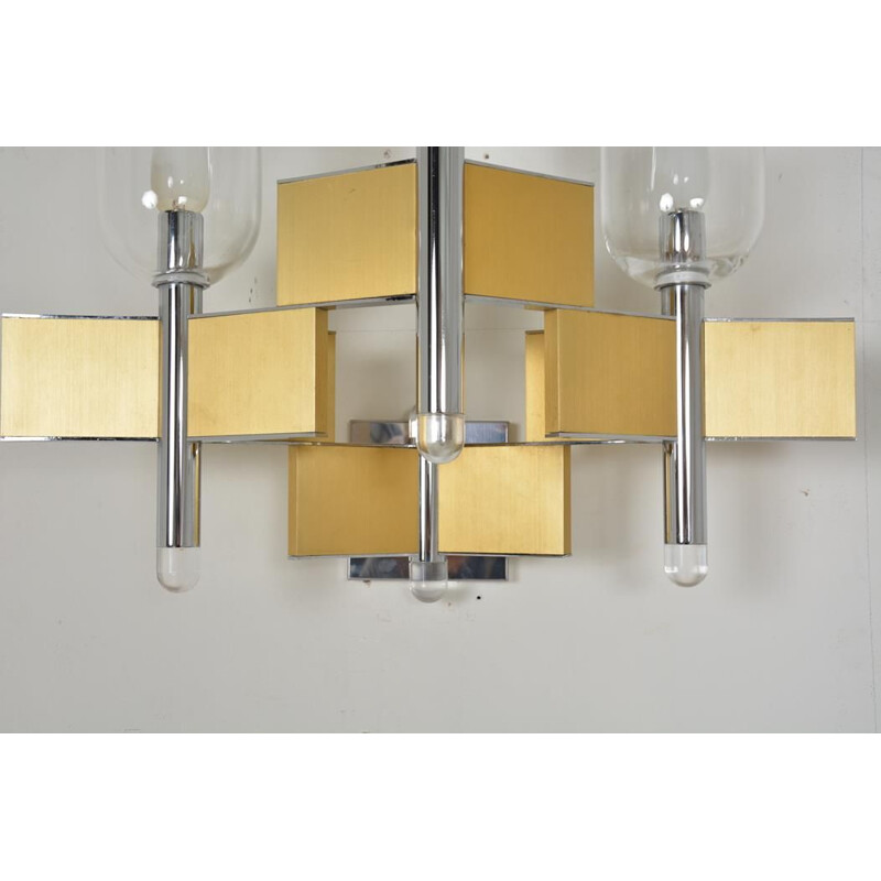 Vintage 3-light metal and glass wall lamp by Gaetano Scoiolari, 1970