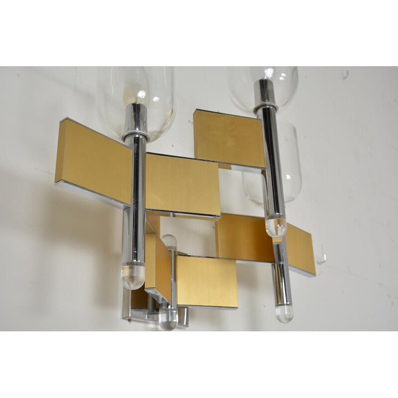 Vintage 3-light metal and glass wall lamp by Gaetano Scoiolari, 1970