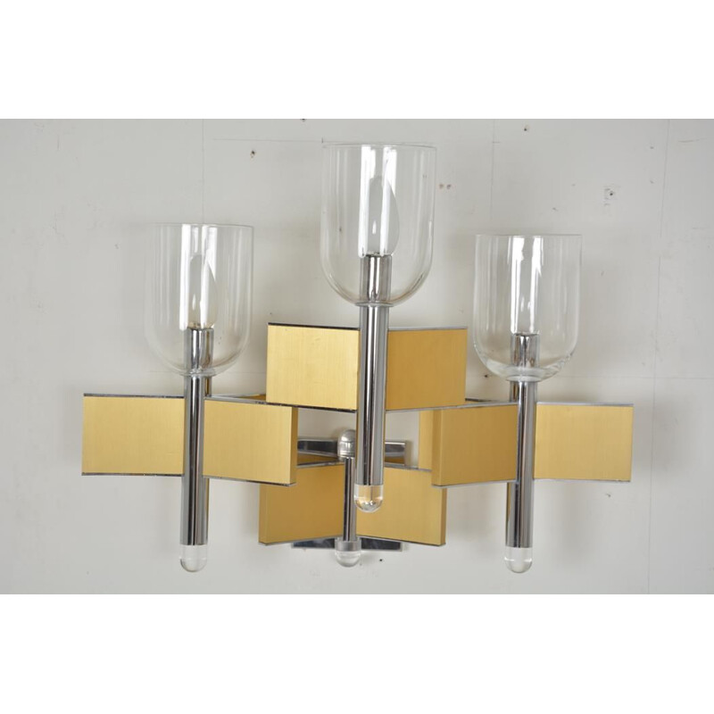 Vintage 3-light metal and glass wall lamp by Gaetano Scoiolari, 1970