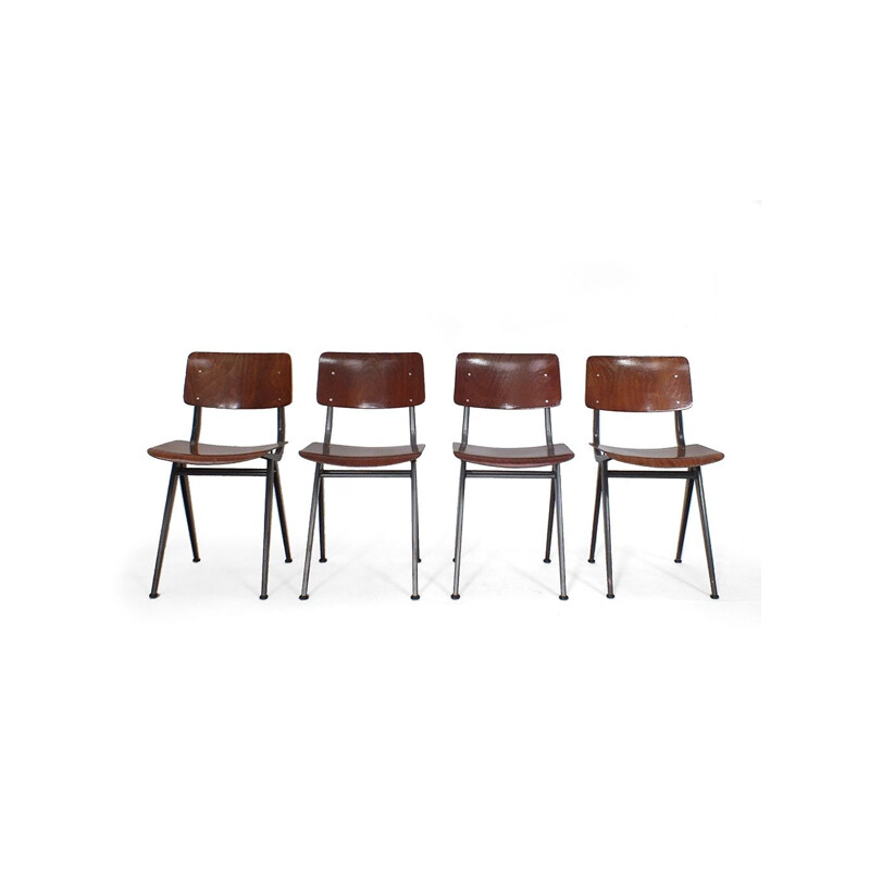 Ensemble de 4 chaises d'école vintage Marko, Hollande 1960