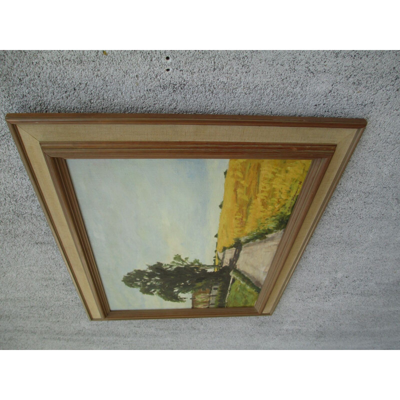 Peinture vintage de paysage en technique à l'huile sur toile, Suède 1980