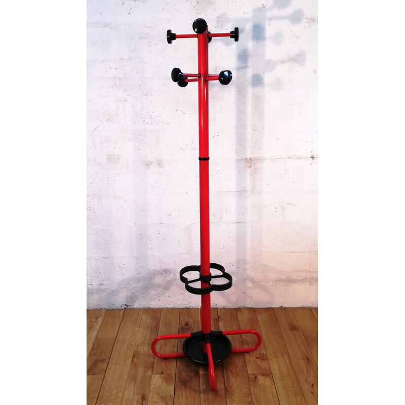 Vintage red metal coat rack