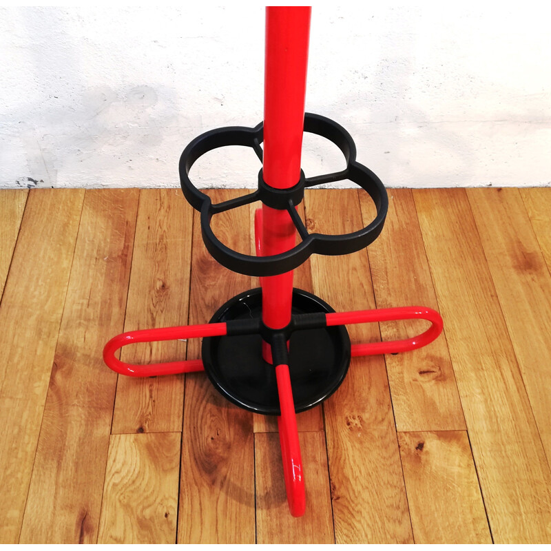 Vintage red metal coat rack