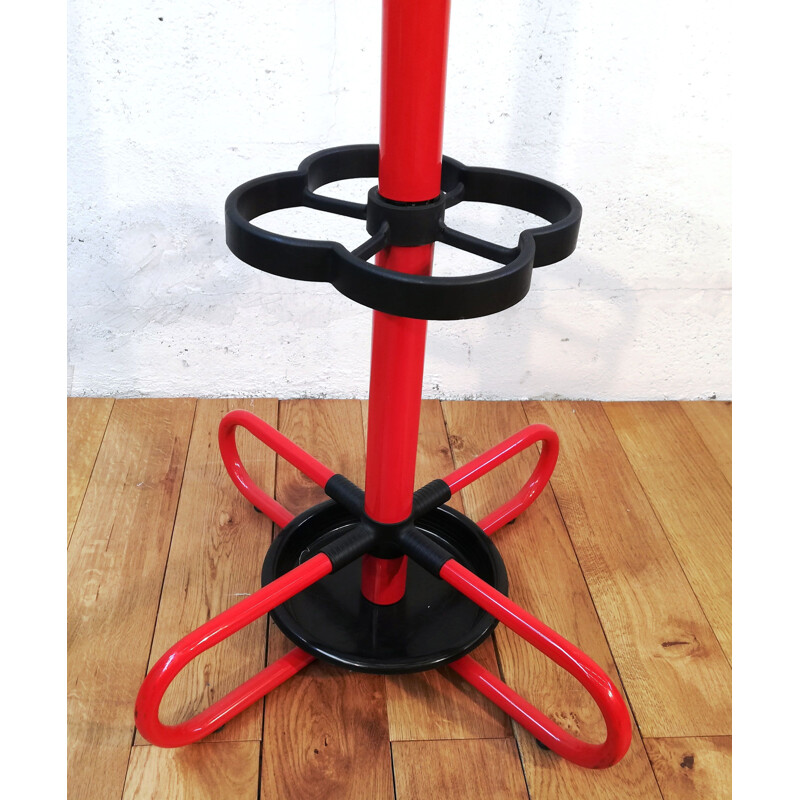 Vintage red metal coat rack