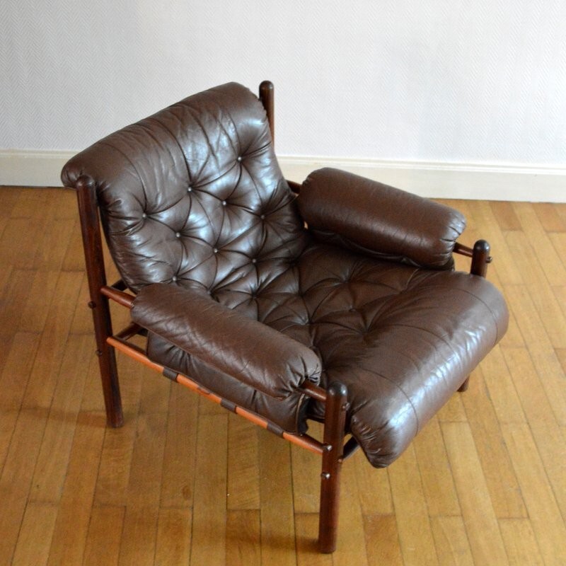 Scandinavian armchair in rosewood and leather, Arne NORELL - 1950s