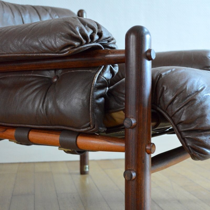 Scandinavian armchair in rosewood and leather, Arne NORELL - 1950s