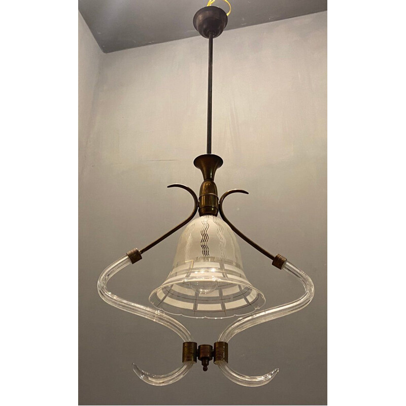 Vintage art deco pendant lamp in murano glass, Italy