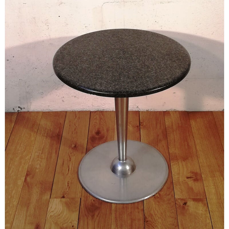 Vintage hop pedestal table in black granite and chrome aluminum by Wittmann