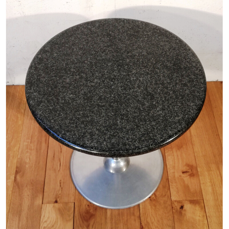 Vintage hop pedestal table in black granite and chrome aluminum by Wittmann