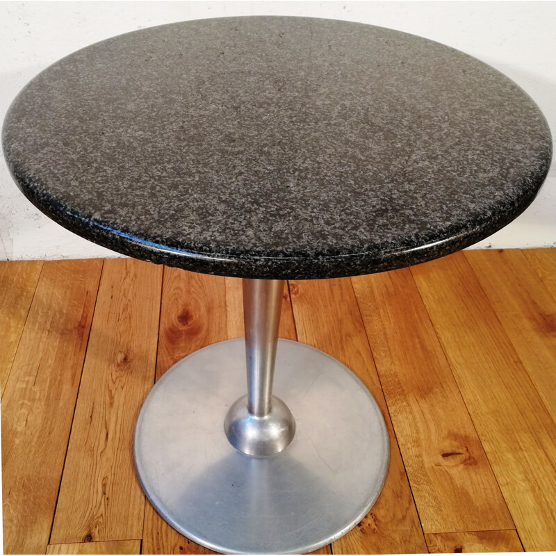 Vintage hop pedestal table in black granite and chrome aluminum by Wittmann