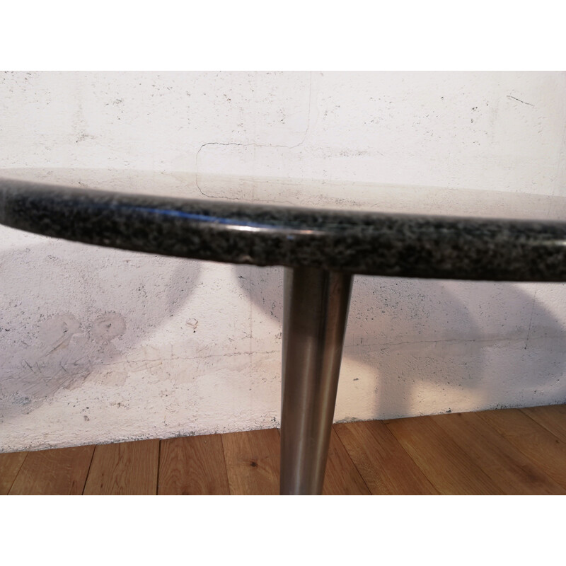 Vintage hop pedestal table in black granite and chrome aluminum by Wittmann